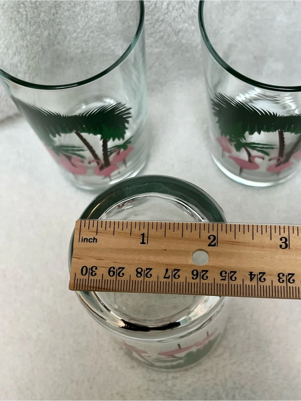 Tropical Flamingo Vintage Highball Glass - Pink & Green Set  Of 5 Holds 12  EUC